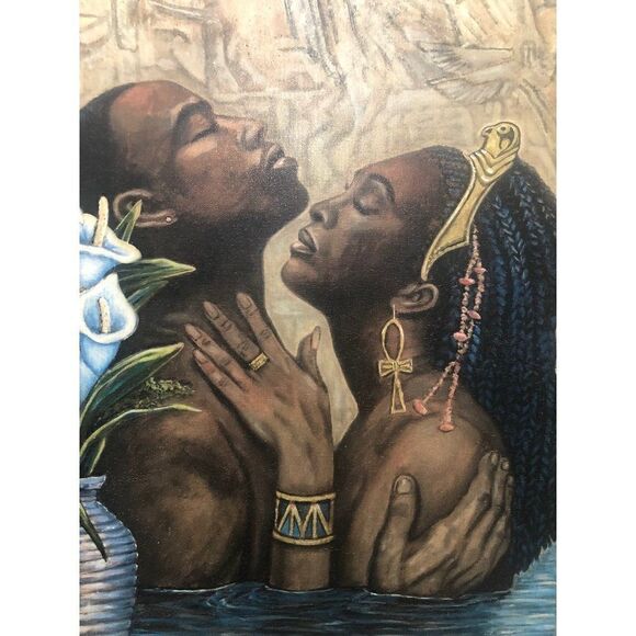 Vintage Framed Print Egyptian Couple Cat - Picture 3 of 4